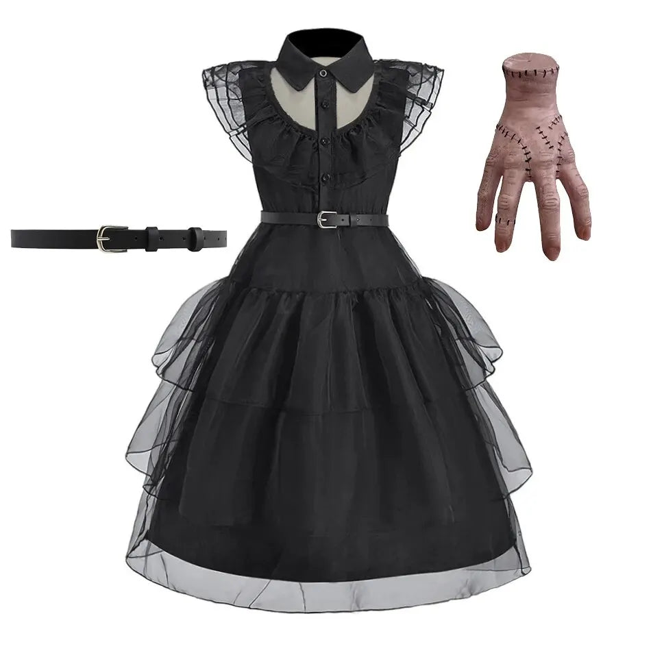 Fantasia Infantil para Meninas, Vestido de Princesa Bruxa Negra, Vestido para Festas e Jantares, Roupa de Dança para Meninas no Halloween