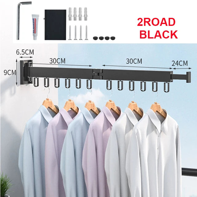 Rack de secagem de roupas-retrátil dobrável forte suporte de carga interior de parede de alumínio simples e conveniente rack de roupas