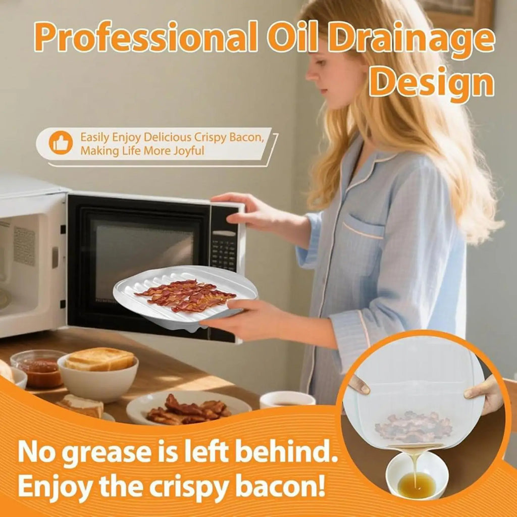 Assadeira para bacon no micro-ondas com tampa, panela para cozinhar bacon no micro-ondas, assadeira para micro-ondas, utensílio de cozinha, adequada para bacon, pizza, assados.