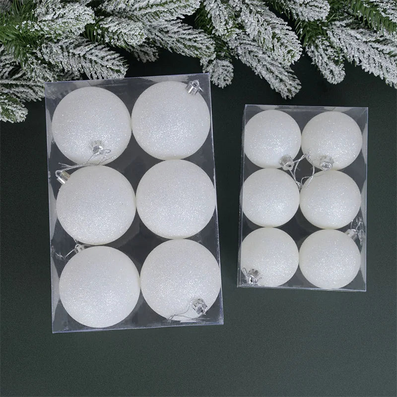 12/6 pçs bolas de natal brancas árvore de natal pendurado ornamentos glitter bola de natal bauble pingentes decoração para casa presentes de ano novo noel