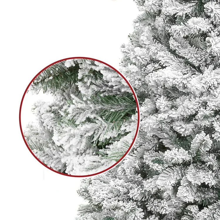 Árvore de natal de pvc flocada branca, efeito de neve realista, pinho artificial, árvore de natal para decoração de exibição de janela de loja
