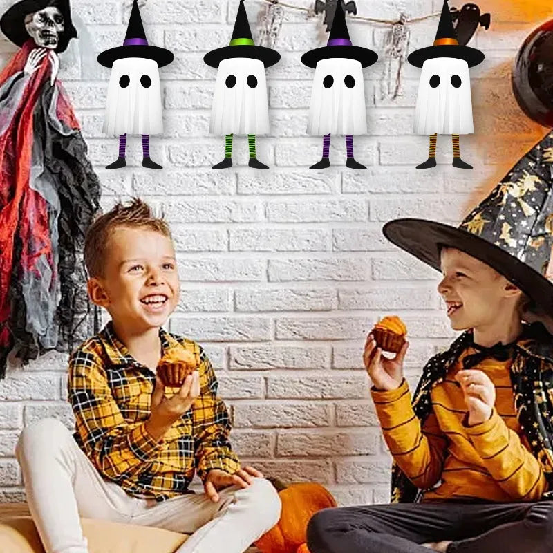 Decorações de Fantasmas Pendurados para Halloween, Luzes de Chapéu de Bruxa para Halloween ao Ar Livre, Fantasmas Brilhantes para Árvores de Jardim, Decoração de Halloween para Quintal