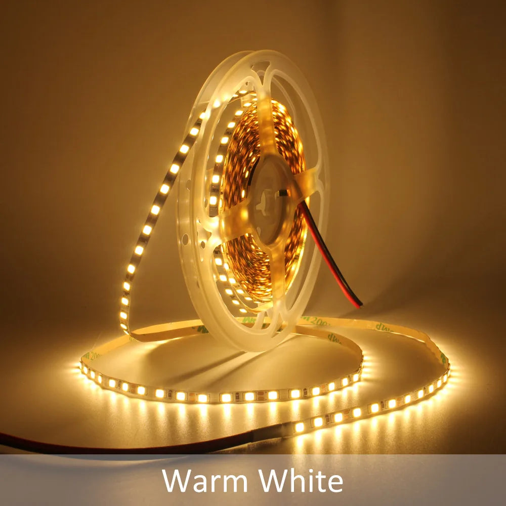 Fita de LED 12V 5m SMD 2835 5mm 8mm, Fita Flexível para Iluminação Decorativa Interna