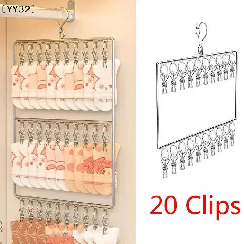 Varal de roupa em aço inoxidável com vários prendedores, resistente à ferrugem, economiza espaço, ideal para meias, roupa interior, varanda e lavanderia [YY32].