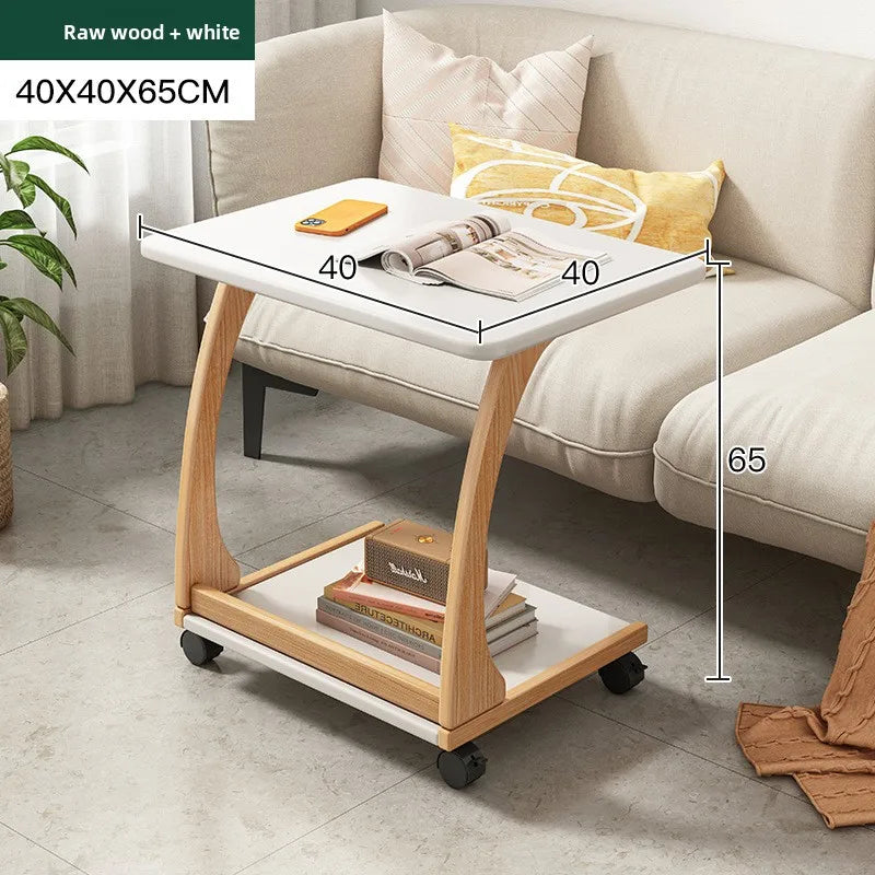 Mesa de centro móvel de madeira maciça, prateleira de armazenamento para sala de estar, mesa lateral dobrável para sofá de sala de estar, mesa de cabeceira de madeira maciça para quarto