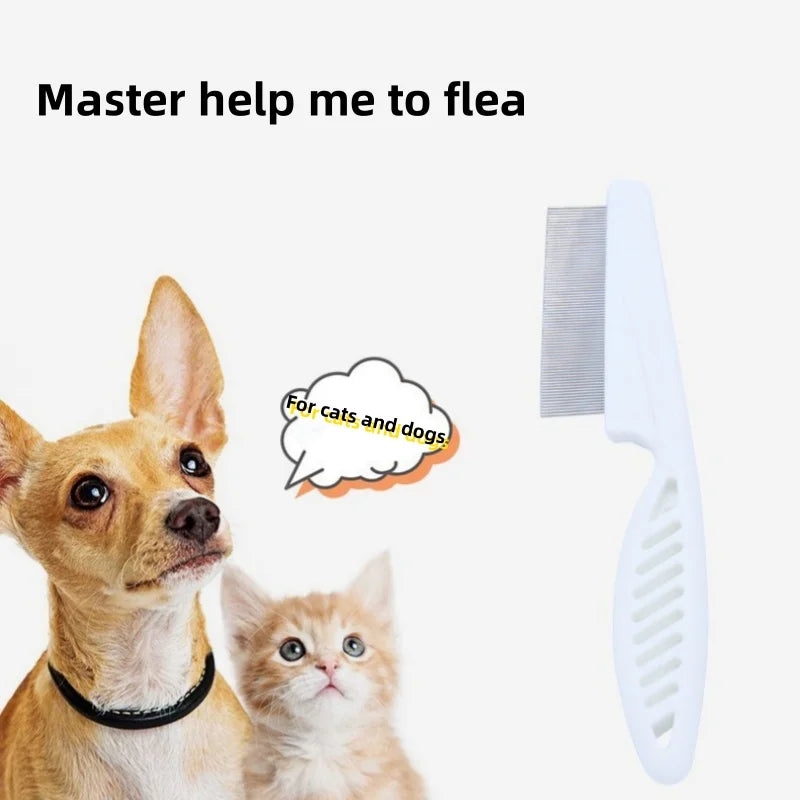 Pente de pulgas cão gato escova de remoção de pêlos de aço inoxidável dentes densos pente em linha portátil pet universal aliciamento limpeza suprimentos