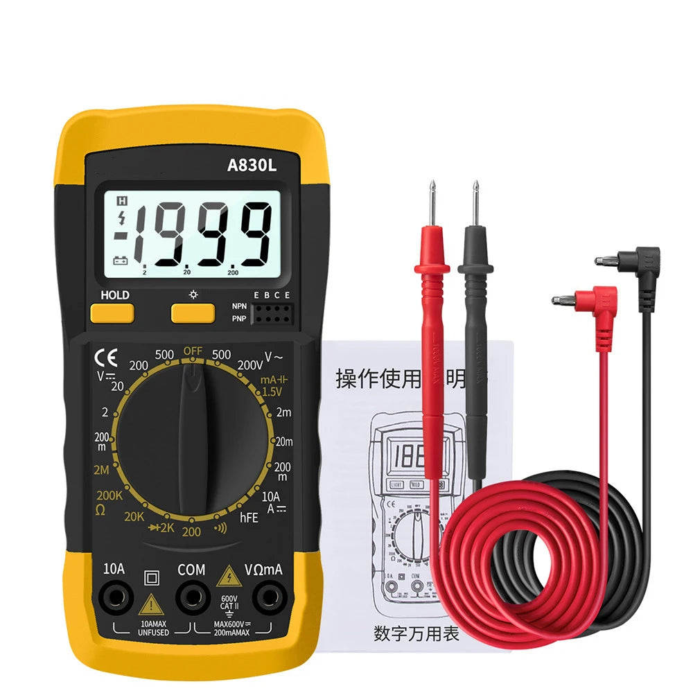 A830l lcd multímetro digital ac dc tensão diodo frequência multitester testador de corrente display luminoso com função campainha