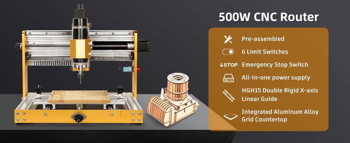 Máquina de fresagem CNC3018PRO, roteador CNC e máquina de gravação com kit de interruptor de limite para uso offline em trabalhos de marcenaria.