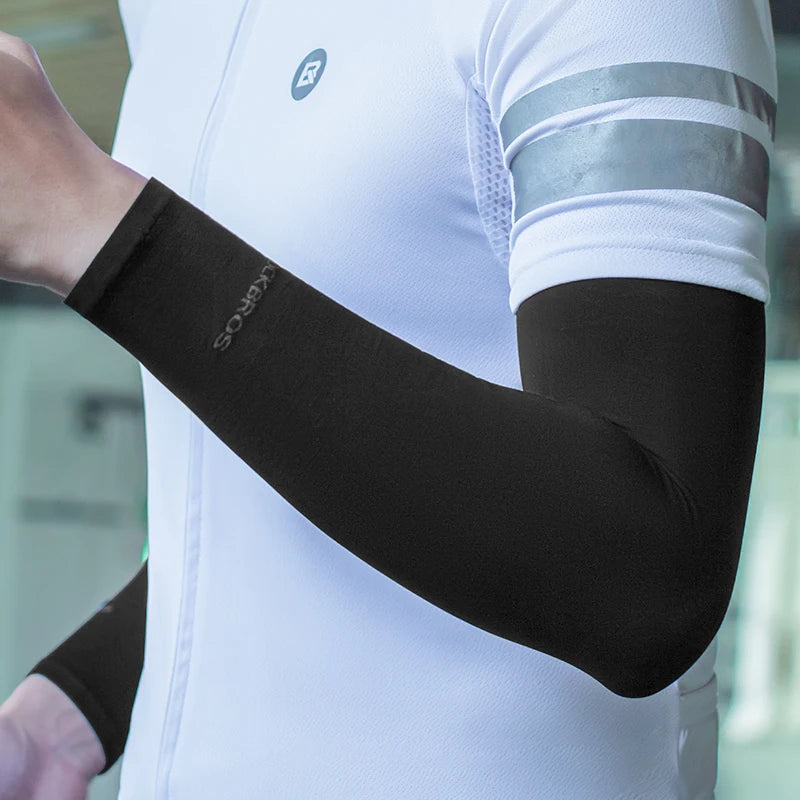 ROCKBROS Summer Breathable Ice Silk Bicycle Sleeves Sun UV Protection Cycling Arm Sleeves Outdoor Sports Running MTB Road Bike Sleeves