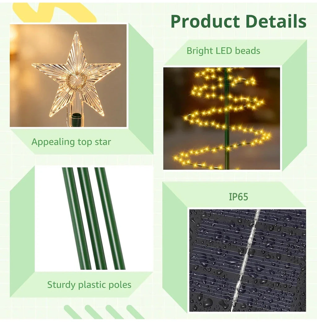 Luz solar para exterior, luminária de árvore de Natal, guirlanda de fadas LED em forma de estrela, RGB, com efeito de luz intermitente, à prova d'água, para jardim, pátio, relvado, quintal, decoração de festas.