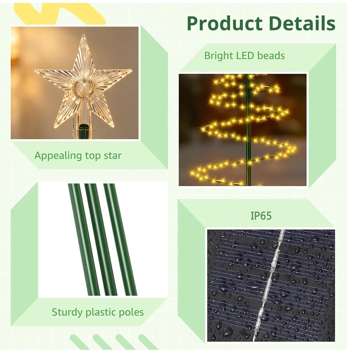 Luz solar para exterior, luminária de árvore de Natal, guirlanda de fadas LED em forma de estrela, RGB, com efeito de luz intermitente, à prova d'água, para jardim, pátio, relvado, quintal, decoração de festas.