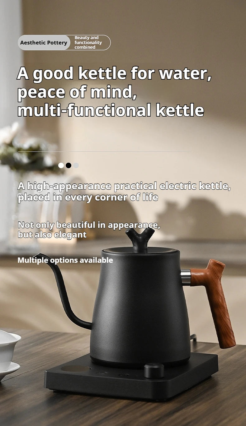 Chaleira Elétrica Gooseneck 1L: Controle Inteligente de Temperatura para Café Coado, Aquecimento Rápido em Aço Inoxidável, 110V e 220V