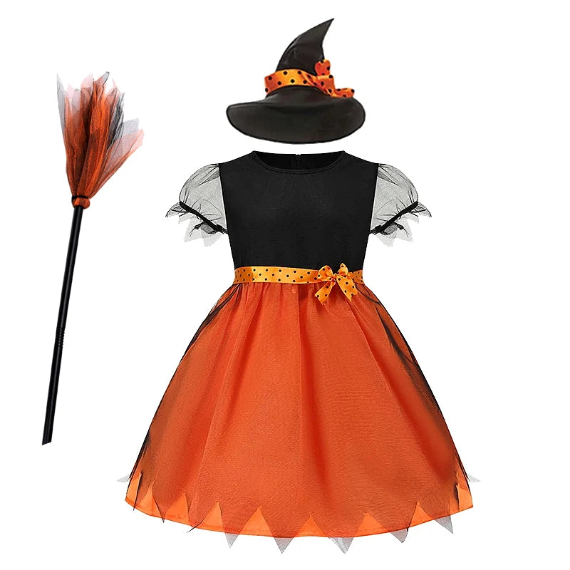 Fantasia de bruxa de Halloween para meninas, vestidos de vampiro para crianças, roupas de festa de carnaval, roupas para crianças