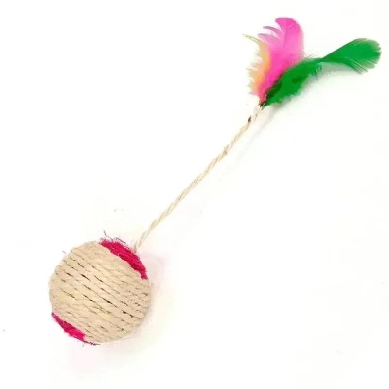 1 unidade de brinquedo para gato, bola de sisal para arranhar, brinquedo interativo de treinamento para filhotes e gatos de estimação, brinquedo com penas, brinquedos interativos para gatos.