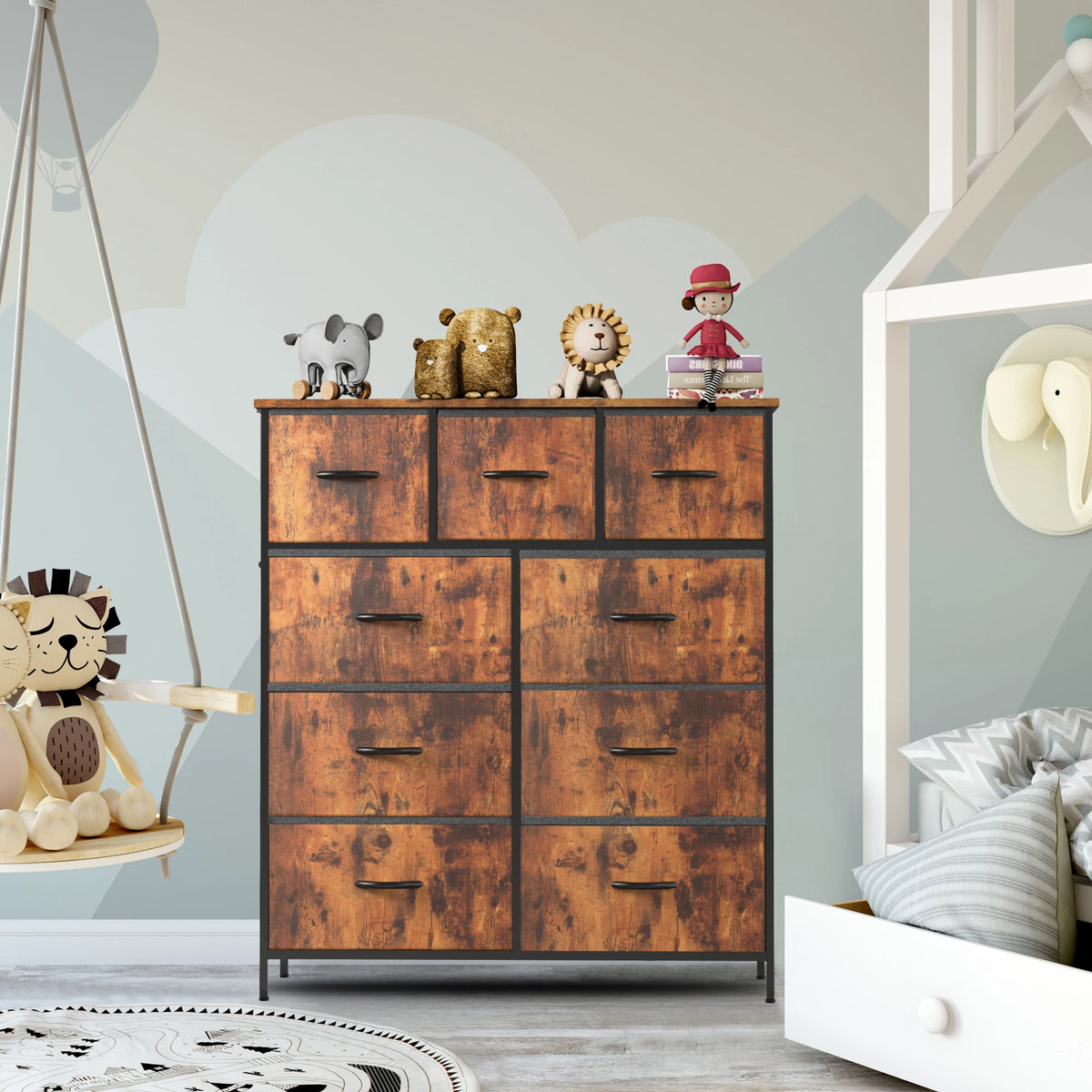 JHK Cômoda para quarto com 9 gavetas de armazenamento de tecido, guarda-roupa alto, organizador de peito, armário de roupas para adultos e crianças