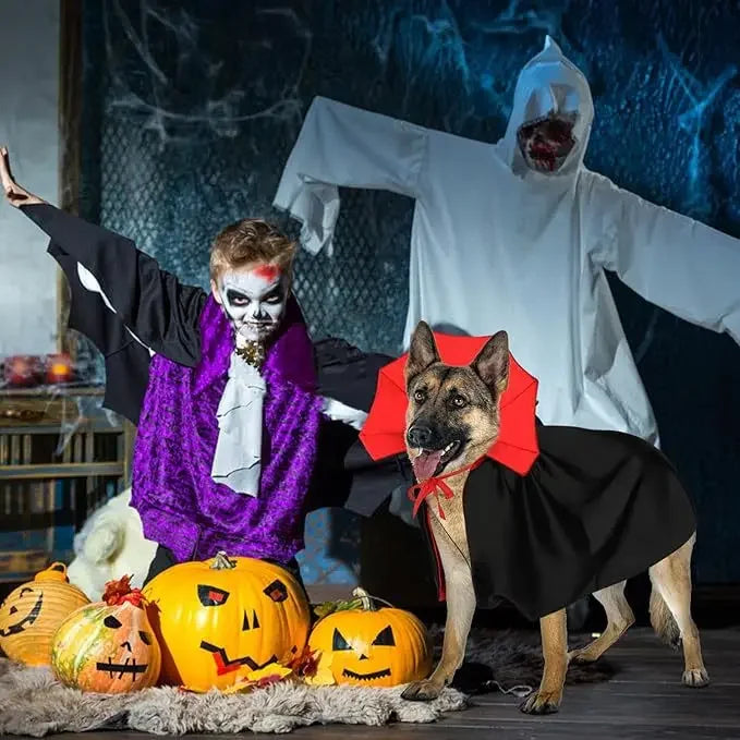 Fantasia de Vampiro para Animais de Estimação para o Halloween - Capa Confortável de Nylon com Fecho de Tira, Adequada para Cães e Gatos de Pequeno e Médio Porte