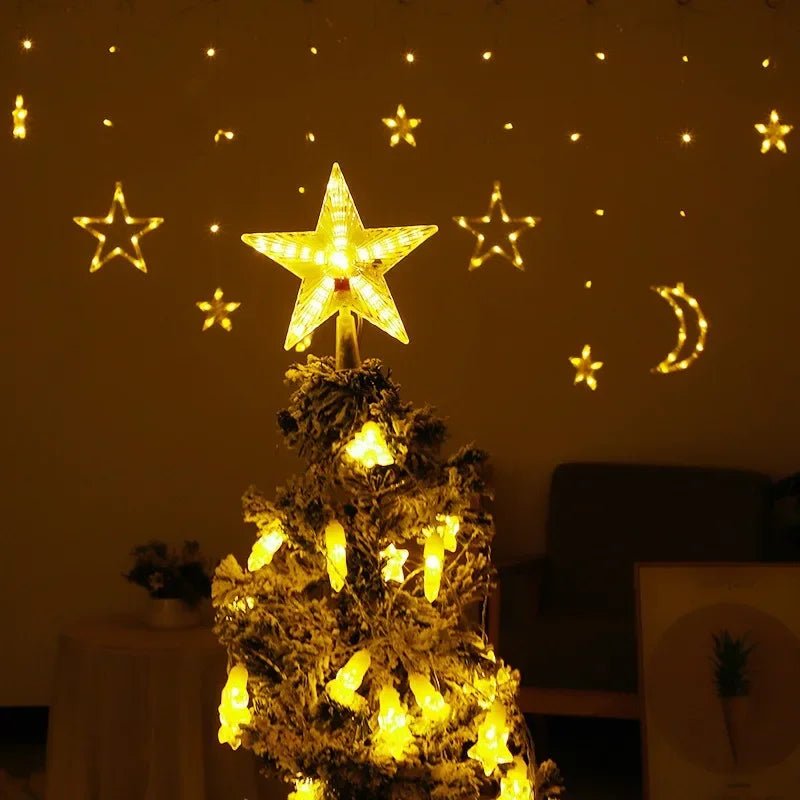 Estrela de natal árvore topper luzes led brilhante estrela lâmpada espumante luz da noite árvore de natal ornamentos superiores ano novo decoração de festa em casa