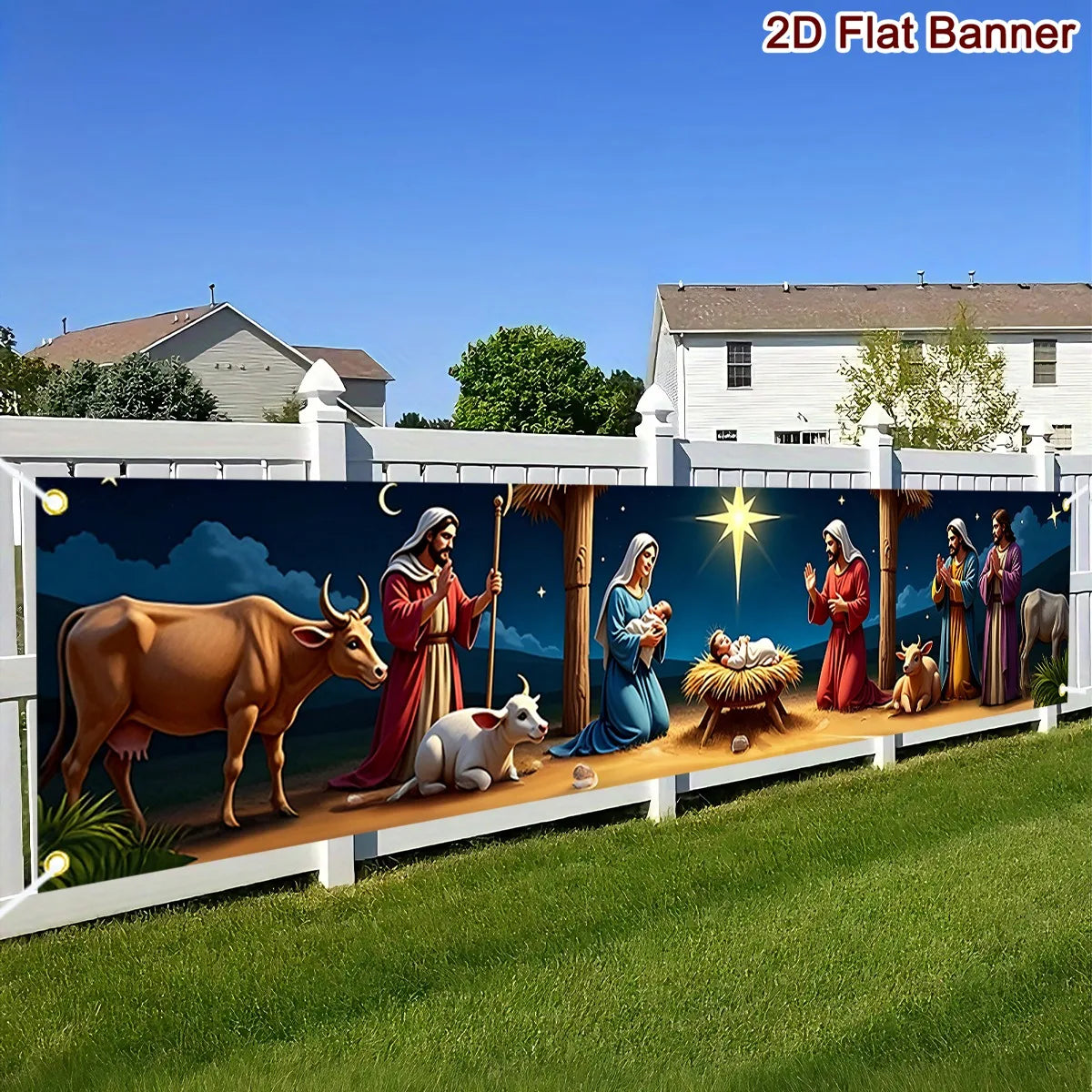 Banner de Cena de Natividade de Natal 200*40cm, Fundo de Poliéster para Decoração de Festa em Casa, Interior e Exterior, Decorações de Natal 2026
