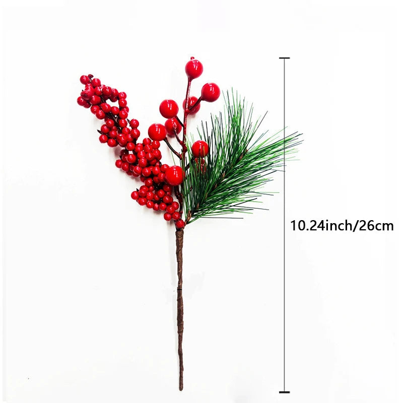 Natal vermelho berry flor artificial pinha ramo decorações da árvore de natal ornamento embalagem de presente festa em casa diy grinalda