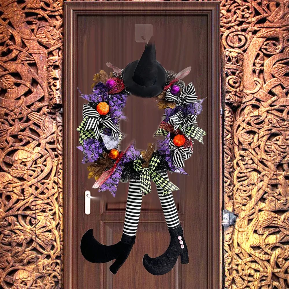 Decorações de grinalda de Halloween para porta, Vintage Witch Leg, Abóbora Maple Leaf, Guirlanda para decoração do partido, ao ar livre