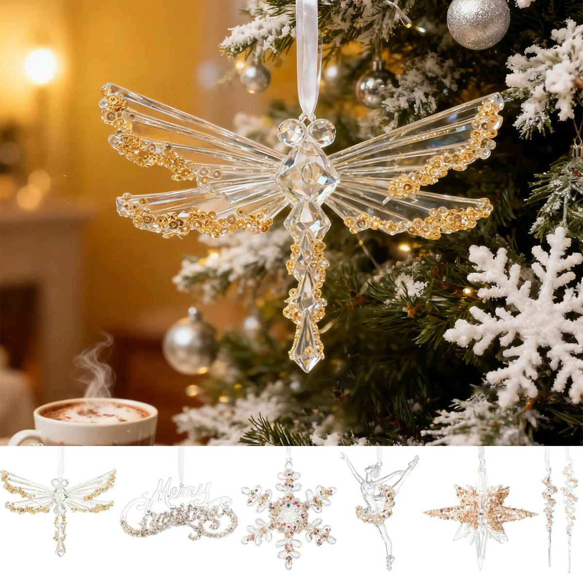 Decoração de árvore de natal decorações de cristal pendurado floco de neve sincelo decoração de cristal transparente decoração de festa de natal
