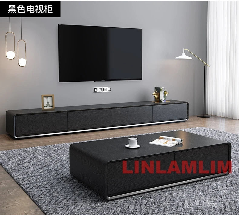 Conjunto de Móveis Modernos Brancos para Sala de Estar, Mesa de Café e Rack para TV com Armários de Armazenamento, Conjunto de Centro de Entretenimento Contemporâneo