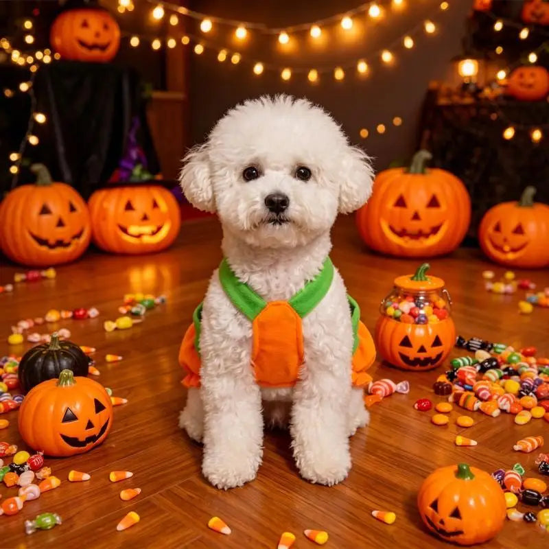 Fantasia de Abóbora para Animais de Estimação de Halloween, Vestido Fofo para Pets, Roupa Engraçada de Abóbora para Cães Pequenos, Gatos, Teddy, Poodle, Bichon, Roupas para Festa