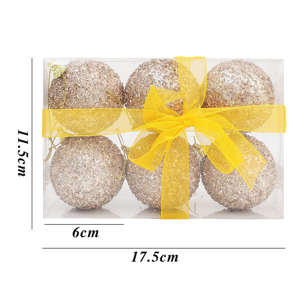 Bolas de Natal Douradas com Glitter (6-30 peças) de 6cm para Pendurar na Árvore de Natal, Pingentes Brilhantes para Decoração de Festa de Ano Novo