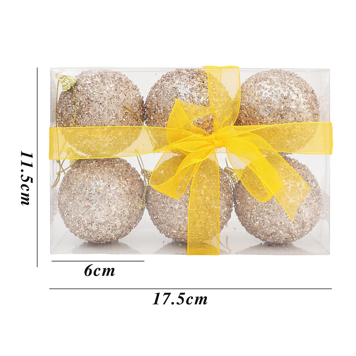 Bolas de Natal Douradas com Glitter (6-30 peças) de 6cm para Pendurar na Árvore de Natal, Pingentes Brilhantes para Decoração de Festa de Ano Novo