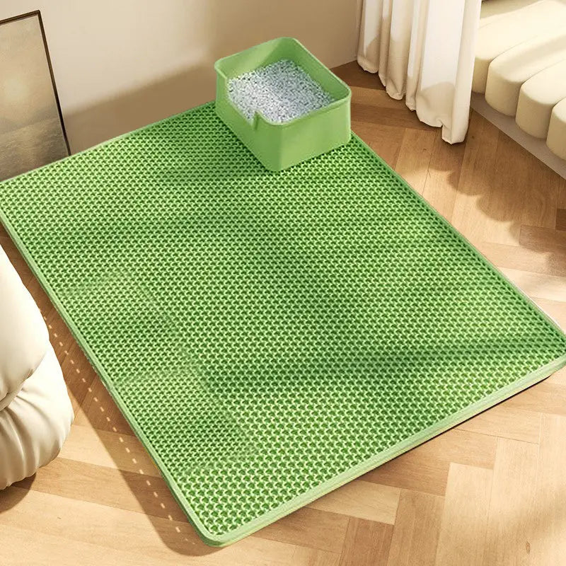 Tapete para Areia de Gato com Design de 2 Camadas, Tecnologia Premium de Retenção de Areia, Base Impermeável, Protetor de Piso Antiderrapante para Gatos de Interior