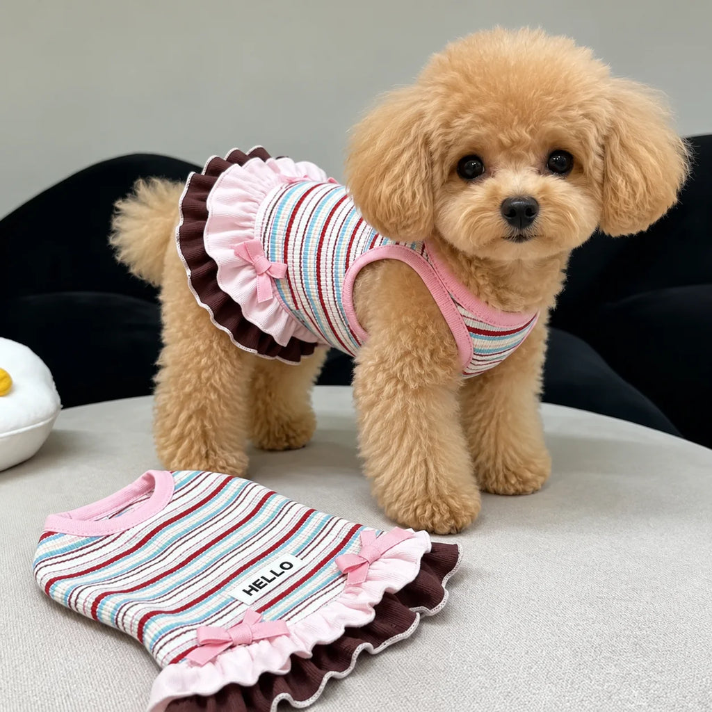 Vestido Listrado Confortável para Pets, Roupa Antidesgaste para Todas as Estações, Traje Estiloso para Gatinhos, Cãezinhos, Teddy, Bichon, Yorkie