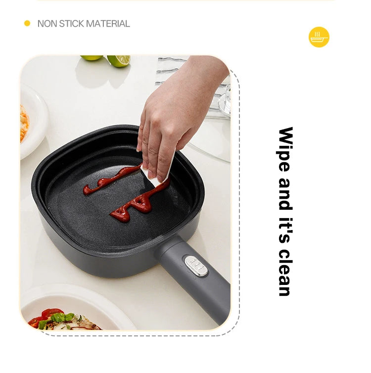 Panela Elétrica DMWD para Fritar, Mini Panela Doméstica Antiaderente para Bifes e Panquecas, Frigideira Elétrica Multifuncional 2 Potências 600W