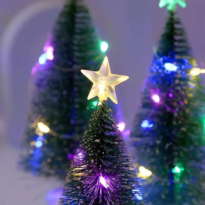 Luminoso mini árvores de natal luzes led decoração para casa velas eletrônicas presentes das crianças ano novo festa de natal ornamento