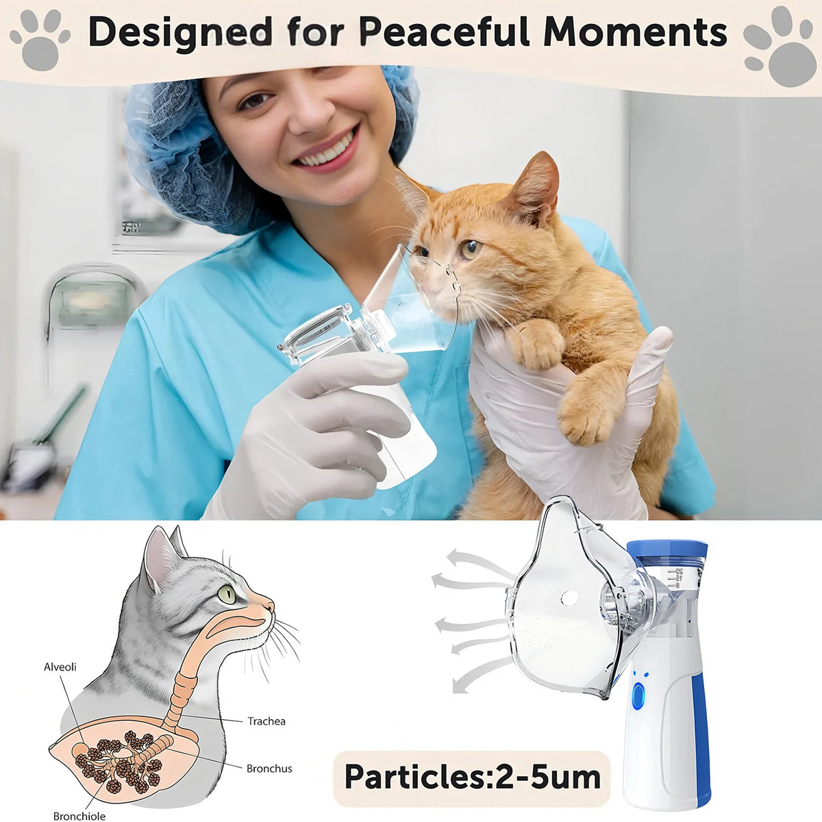 Nebulizador inalador de asma para animais de estimação, para alívio respiratório, fácil de usar, dispositivo veterinário para animais, promove a saúde das animais de estimação