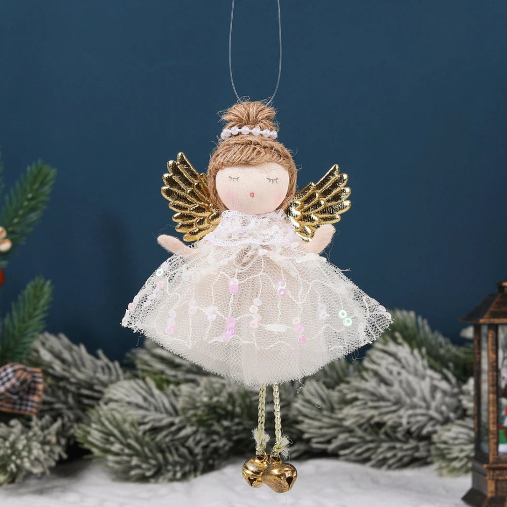 Natal Pendurado Malha Sequin Saia, Anjo Xmas Árvore Pingente Enfeites, Decoração de Casa, Noel, Presentes, 2022
