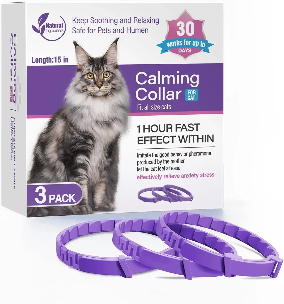 Coleira calmante para animais de estimação, para gatos, cães, ajustável, ansiedade, feromônio, reduzindo coleira para animais de estimação, duradoura, natural, calma, relaxar, calmante