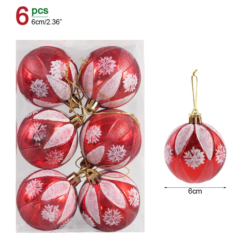6 Peças/caixa Bolas de Natal de 6cm Enfeites Pendentes para Árvore de Natal Decorações de Natal para Casa 2026 Presente de Ano Novo