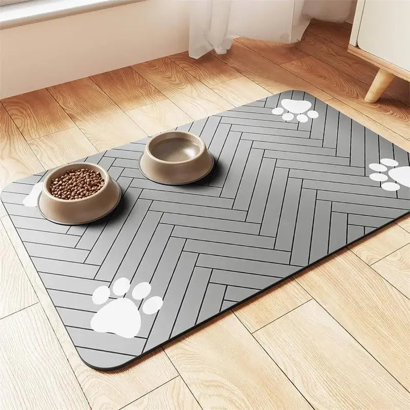 Tapete de alimentação para animais de estimação, absorvente, para comida e tigela de água com suporte de borracha à prova d'água, tapete de água de secagem rápida para cães e gatos