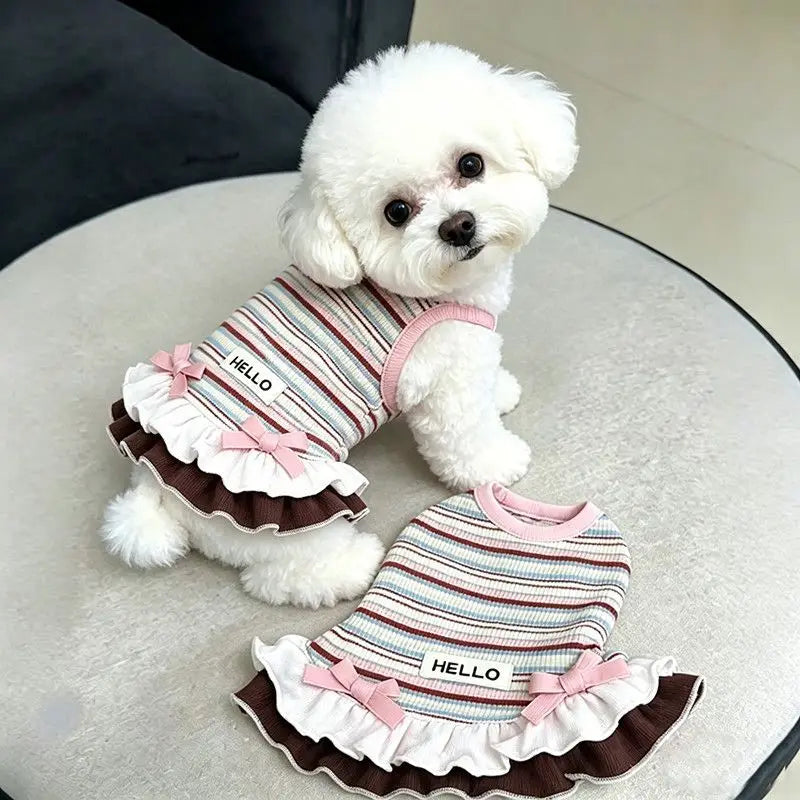 Vestido Listrado Confortável para Pets, Roupa Antidesgaste para Todas as Estações, Traje Estiloso para Gatinhos, Cãezinhos, Teddy, Bichon, Yorkie