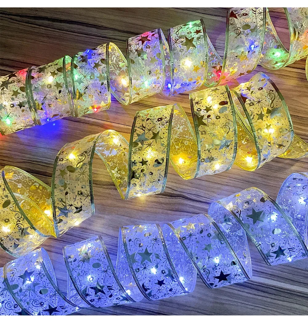 Luzes de Natal em Fita LED, Luzes de Cordão de 1 a 10M, Lâmpada de Fita com Glitter em Forma de Floco de Neve para Decoração de Árvore de Natal e Festas