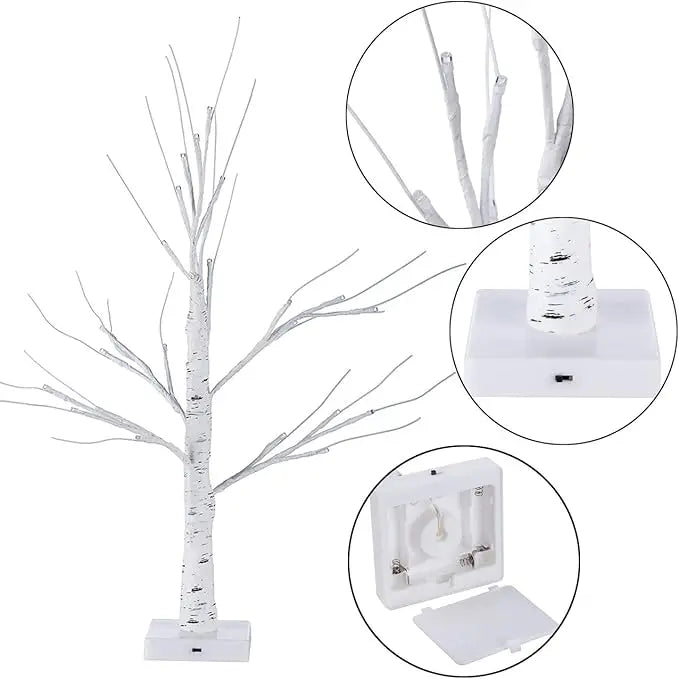 Árvore de bétula iluminada, árvore de natal com 24 LED, peça central de mesa luz de árvore artificial para casa, escritório, quarto, casamento