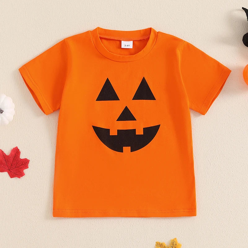 FOCUSNORM-camiseta de Halloween com estampa de esqueleto fantasma para crianças, tops de manga curta para crianças, gola redonda, roupas para meninos e meninas, 2 a 7 anos