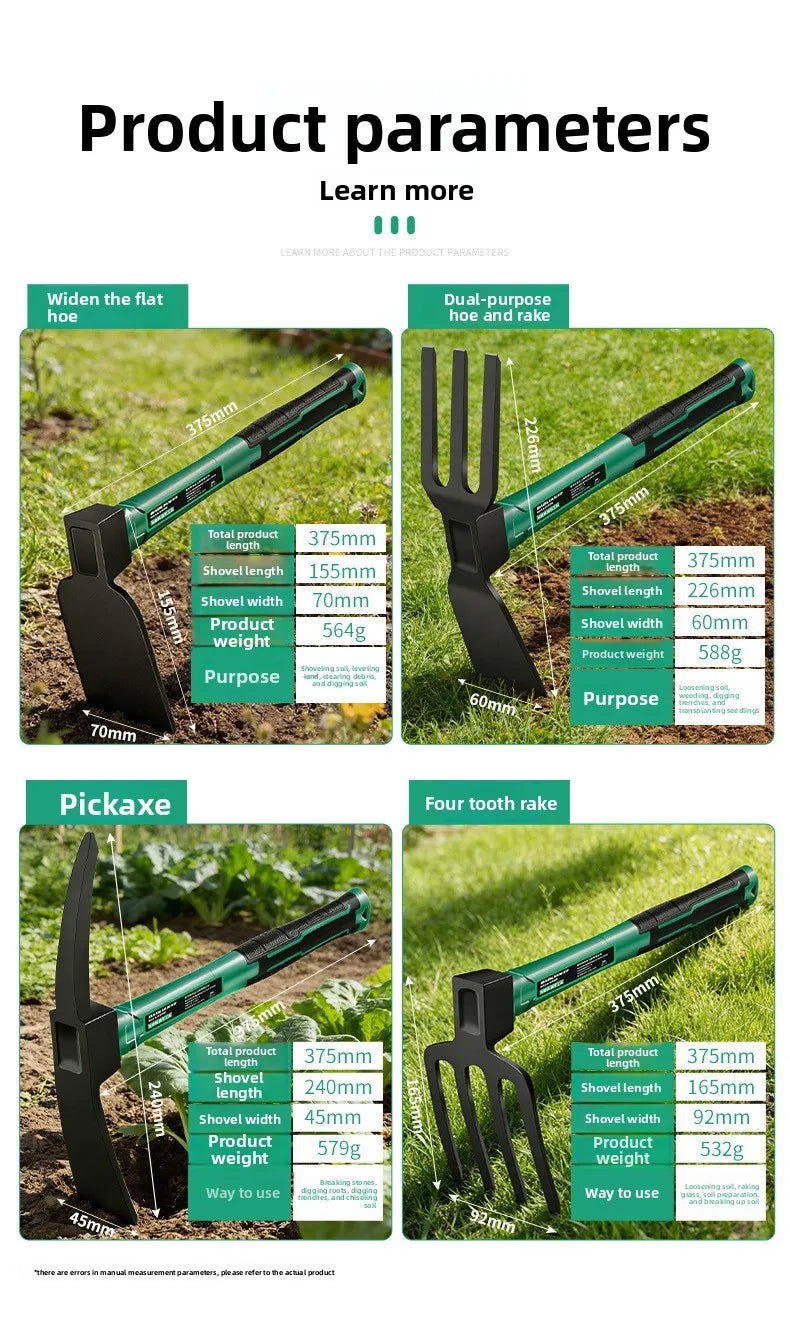 Conjunto de Ferramentas de Jardinagem BAOLIAN: Pá, Enxada e Arado com Cabo de Borracha Antiderrapante para Jardim, Gramado, Terras Agrícolas, Transplante e Bonsai