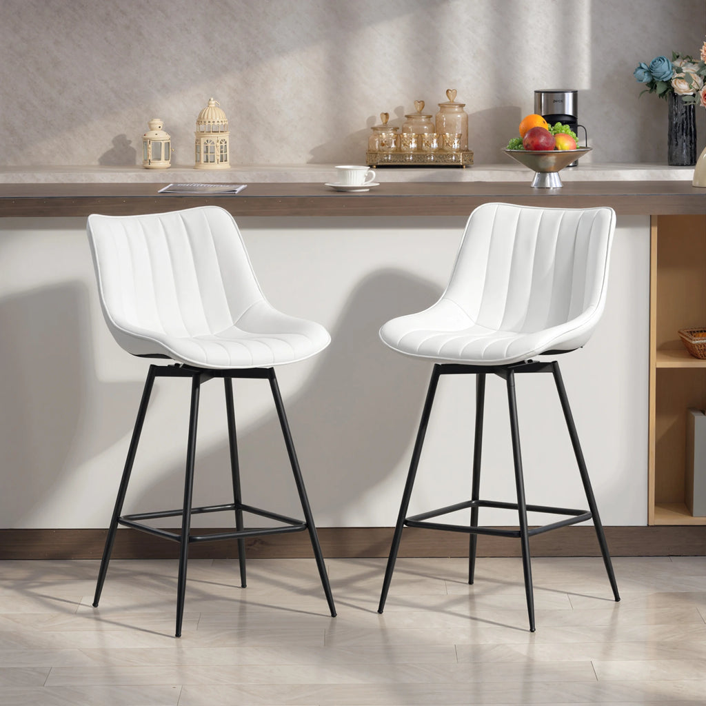 Conjunto Homcom com 2 Banquetas Giratórias, Banquetas Altas para Cozinha com Encosto Curvo e Apoio para os Pés, Estofadas em PU