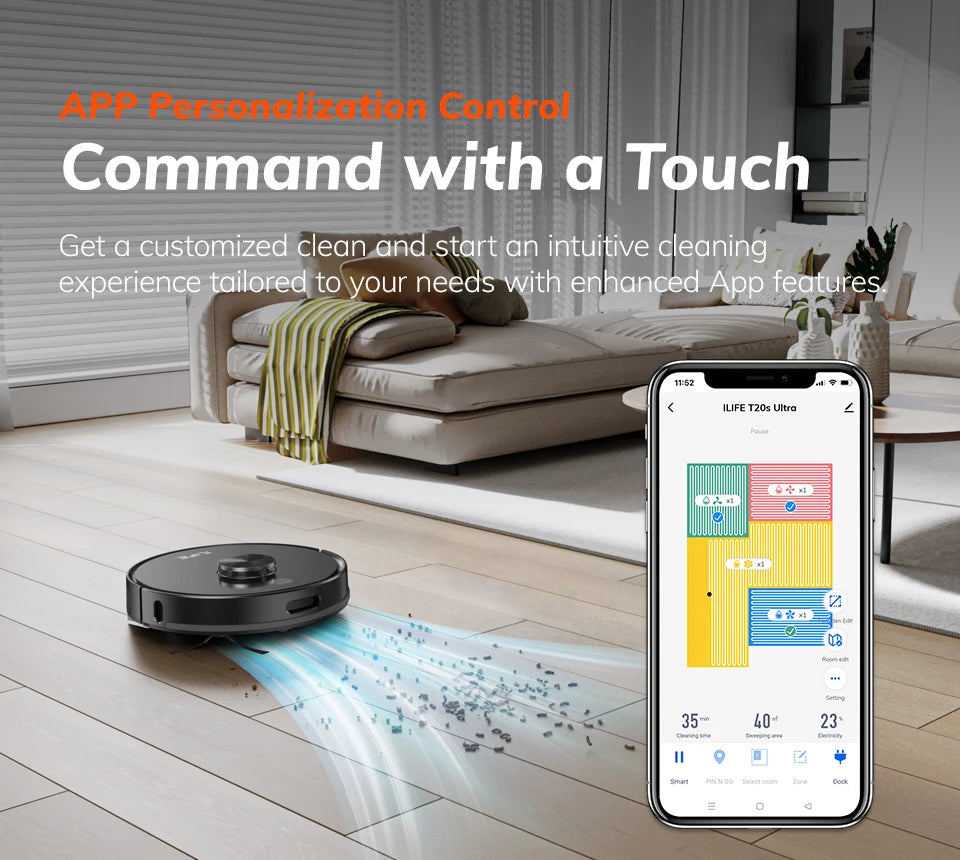 Aspirador Robô ILIFE T20s Ultra com Estação de Esvaziamento Automático, Sucção de 10000Pa, Bateria de 4600mAh, Tempo Máximo de Funcionamento de 300 Minutos