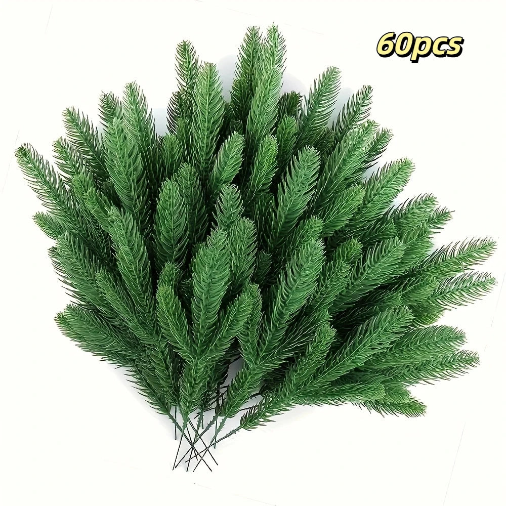 Seleção de 60 Árvores de Pinheiro Artificiais, com Ramos de Pinheiro Verde de Plástico para Decoração de Natal DIY, Plantas de Mesa para o Inverno