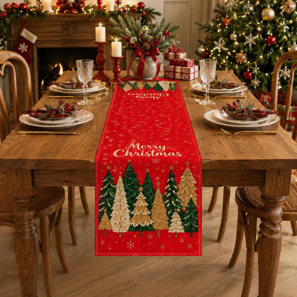 Caminho de Mesa com Tema de Árvore de Natal, Decoração Festiva de Mesa, Adequado para Festas de Natal de Inverno, Decoração de Casa para as Festas, Presente de Natal