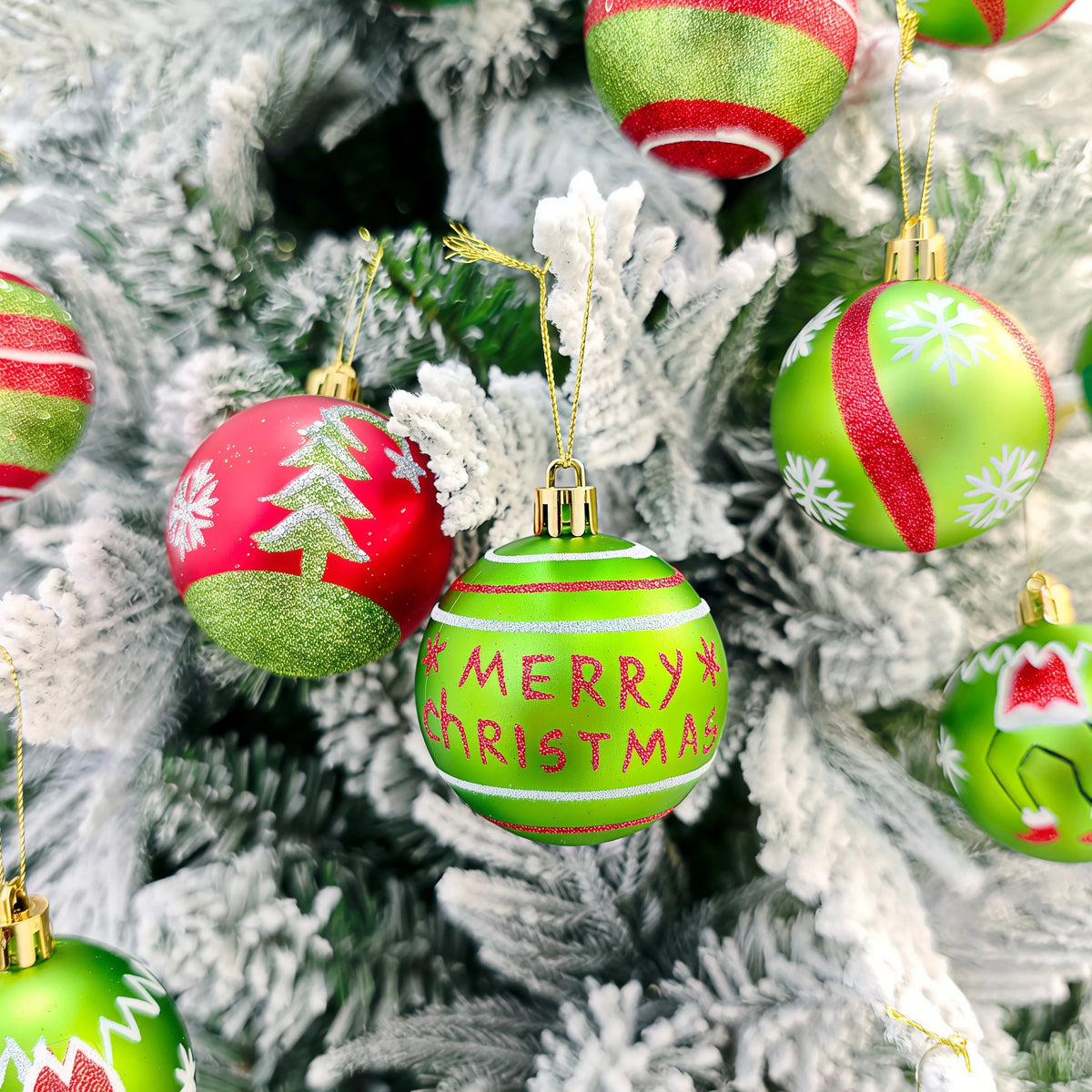 Conjunto de enfeites de bolas de Natal, verde e vermelho, para pendurar na árvore de Natal, ideal para festas de Ano Novo e como presente.