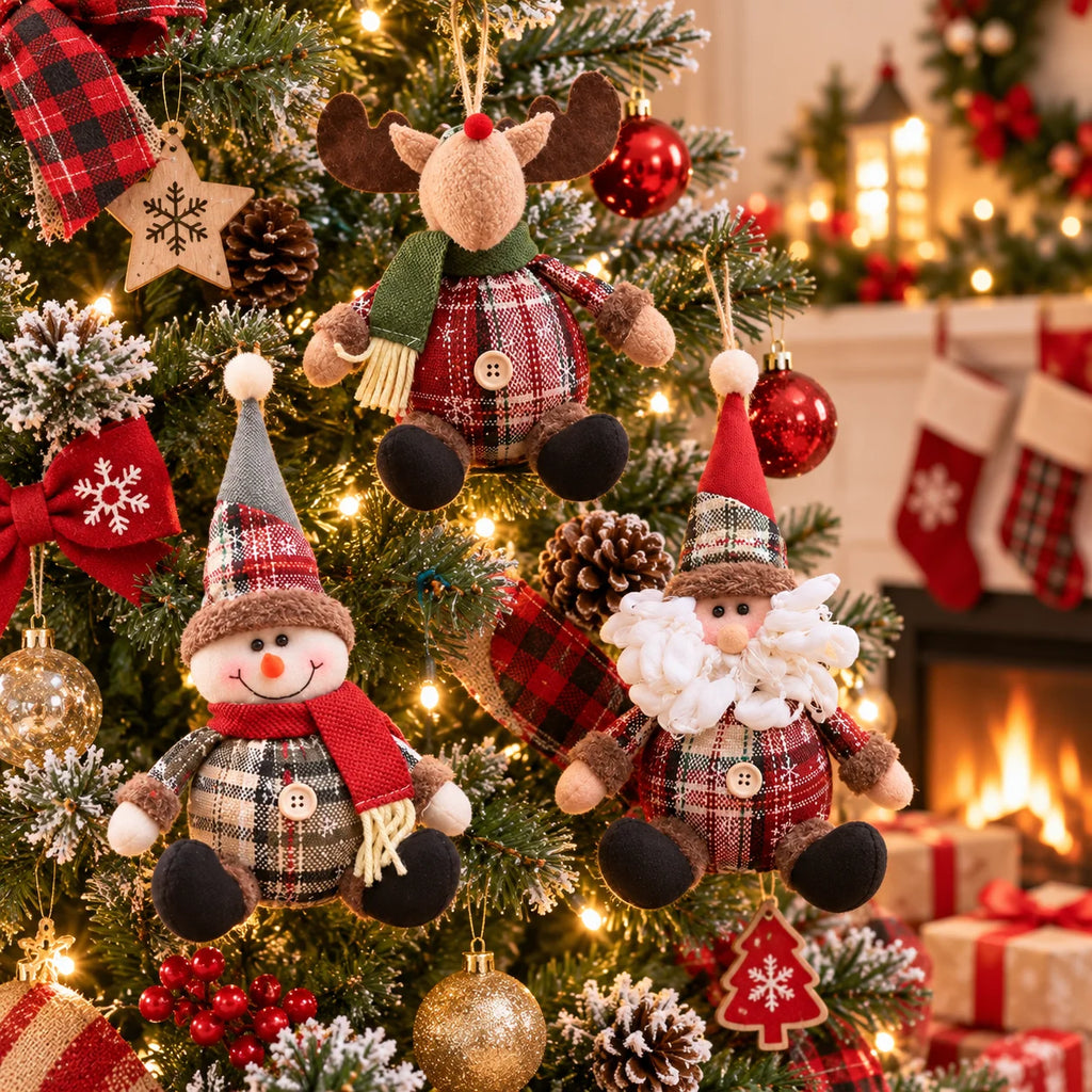 Bonecos de Natal para decoração de árvores, incluindo o Papai Noel, o boneco de neve e as figuras de renas, para decoração de casa, presentes de aniversário e para celebrar o Natal.