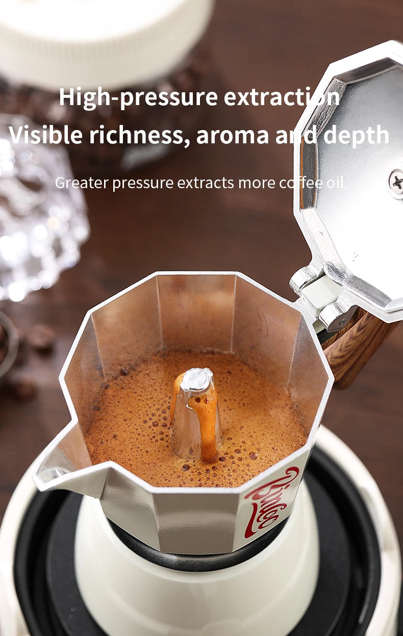 Bincoo Moka Pot e Fogão Elétrico Combo Máquina de Espresso Design Compacto para Pequenos Espaços para Ricas Preparação de Café em Estilo Italiano